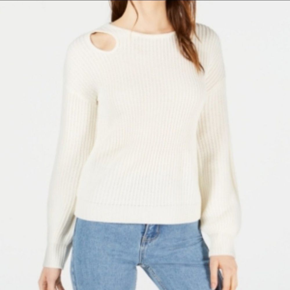Bar‎ III - NWT Balloon-Sleeve Cutout Sweater Washed White / Cream - Medium